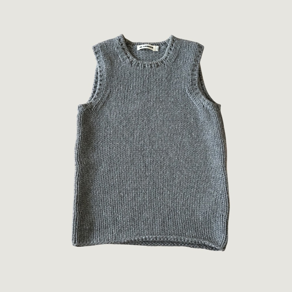 Jil Sander Sweater Vest Gray 100% Cashmere Chunky Knit Sleeveless Top 34 Italy